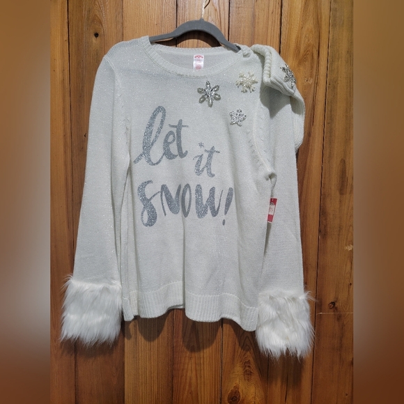 Let It Snow Sweater with Faux Fur Cuffs - Picture 1 of 14